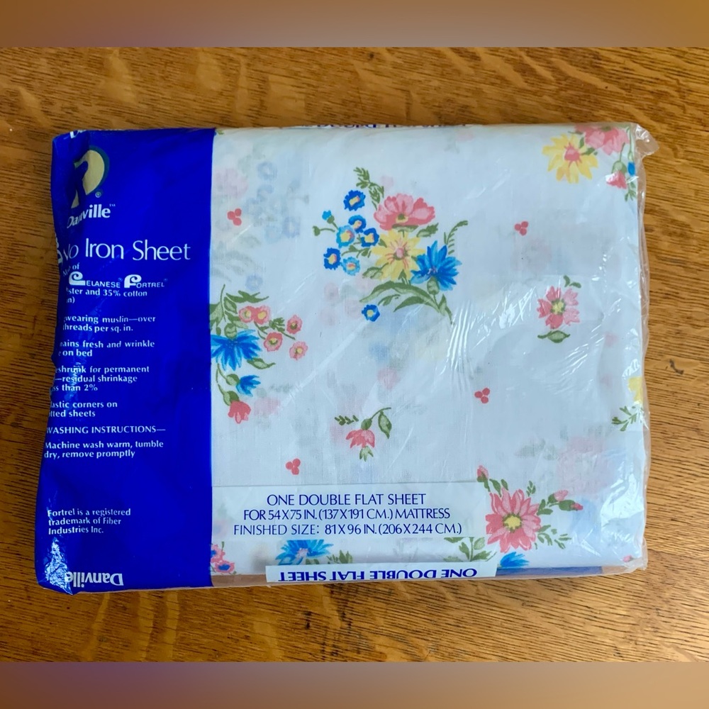 Dan River Double Flat Sheet Multicolor Floral Danville  No Iron NOS Vintage